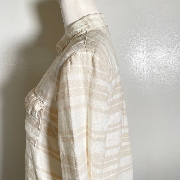 Ellen Tracy Popover Shirt Women's Small White Tan Striped 100% Linen Long Sleeve - Picture 8 of 16